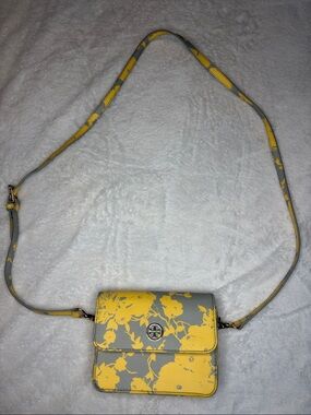 Tory Burch Gray and Yellow Floral Leather Crossbody